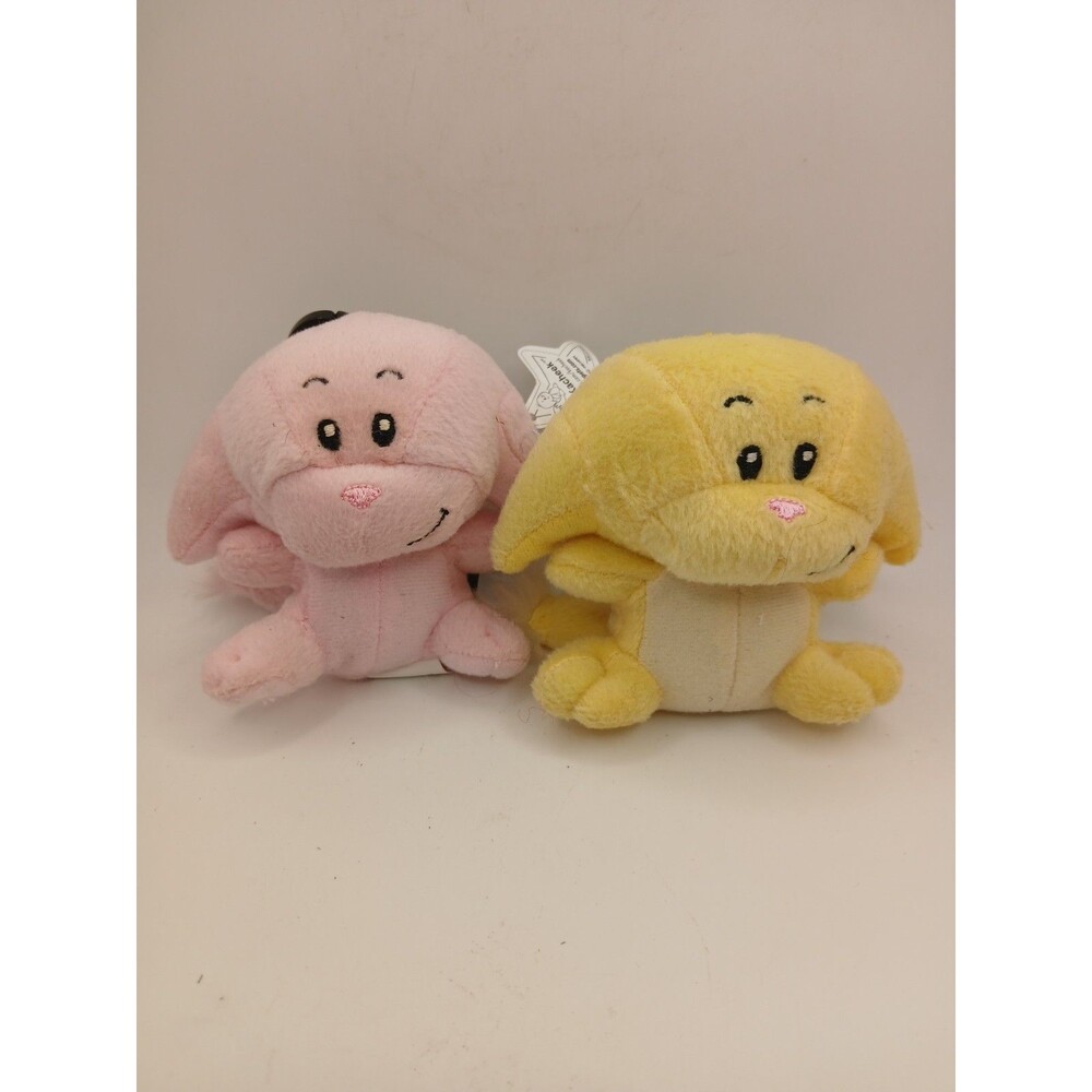 Set 2 Vintage Neopets YELLOW Pink KACHEEK Plush Stuffed Animal Hang Bag Clip VTG
